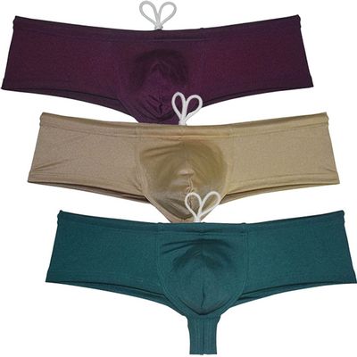 JAXFSTK Men's Brazilian Bikini Thong Swimwear Drawstring Swimsuit Shiny Cheeky Swim Boxer Briefs Trunks Dark Green 3-Pack(purple,khaki,dark green) M