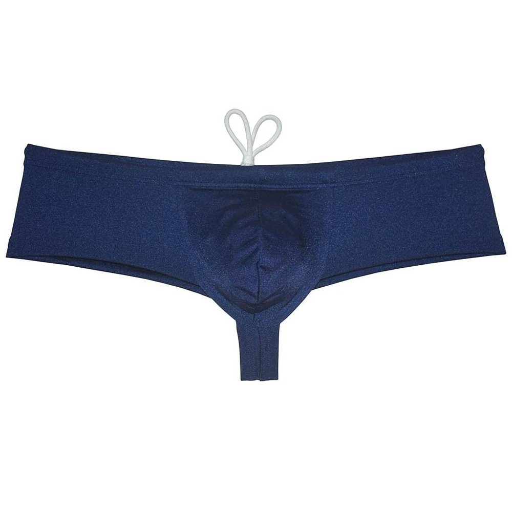JAXFSTK Men's Brazilian Bikini Thong Swimwear Drawstring Swimsuit Shiny Cheeky Swim Boxer Briefs Trunks Navy Blue XL