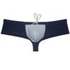JAXFSTK Men's Brazilian Bikini Thong Swimwear Drawstring Swimsuit Shiny Cheeky Swim Boxer Briefs Trunks Navy Blue XL view 3