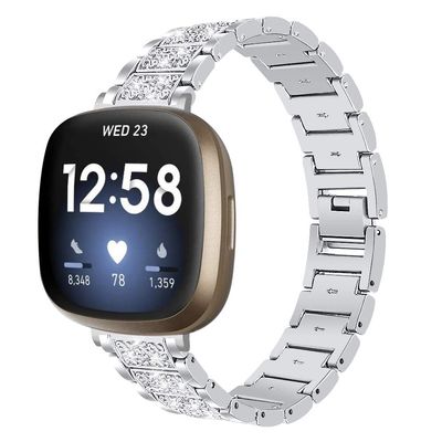 TRYBEST Compatible with Fitbit Sense/Fitbit Versa 3 Bands,Replacement Stainless Steel Wristband Metal Strap with Link Remover Tool Adjustable Wrist for 5.5-8.1 inch for Women Men - Silver