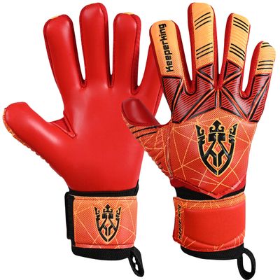 Keeperking Soccer Goalie Goalkeeper Gloves for Kids Boys Youth & Adult,Latex Strong Grip Palms with Removable Finger Spines Protection Children Football Gloves for Training/Match (6, Red-FS)