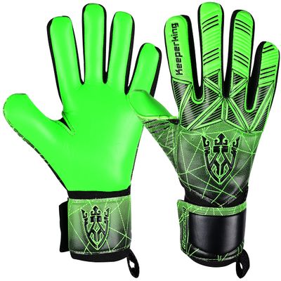 Keeperking Soccer Goalie Goalkeeper Gloves for Kids Boys Youth & Adult,Latex Strong Grip Palms with Removable Finger Spines Protection Children Football Gloves for Training/Match (7, Green-FS)