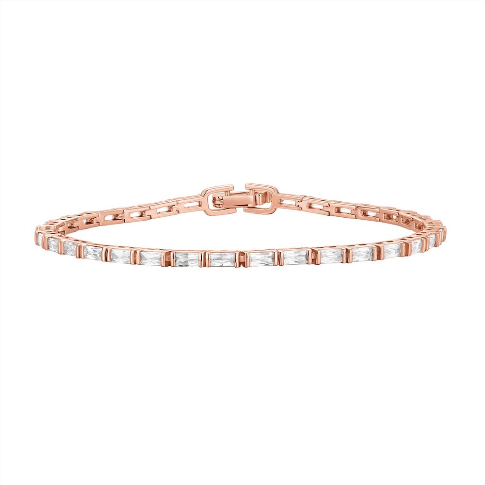PAVOI 14K Rose Gold Plated CZ Tennis Bracelet For Women | Classic Emerald Cut Simulated Diamond Bracelet | 7.5 Inches