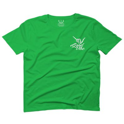 0012. Good Vibe Bones Hand Shaka Cool Vintage Hipster Graphic for Men T Shirt (Irish Green 2X-Large)