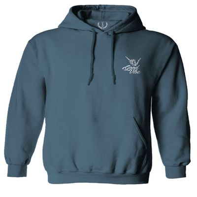 0012. Good Vibe Bones Hand Shaka Cool Vintage Hipster Graphic Sweatshirt Pullover Hoodie (Indigo Blue X-Large)