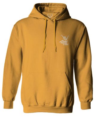 0012. Good Vibe Bones Hand Shaka Cool Vintage Hipster Graphic Sweatshirt Pullover Hoodie (Gold, Small)