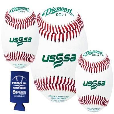 Diamond Sports DOL-1 USSSA Leather Baseballs 36 Balls and One Rods Insulated Can Sleeve