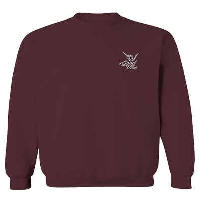 0012. Good Vibe Bones Hand Shaka Cool Vintage Hipster Graphic Men's Crewneck Sweatshirt (Maroon Large)
