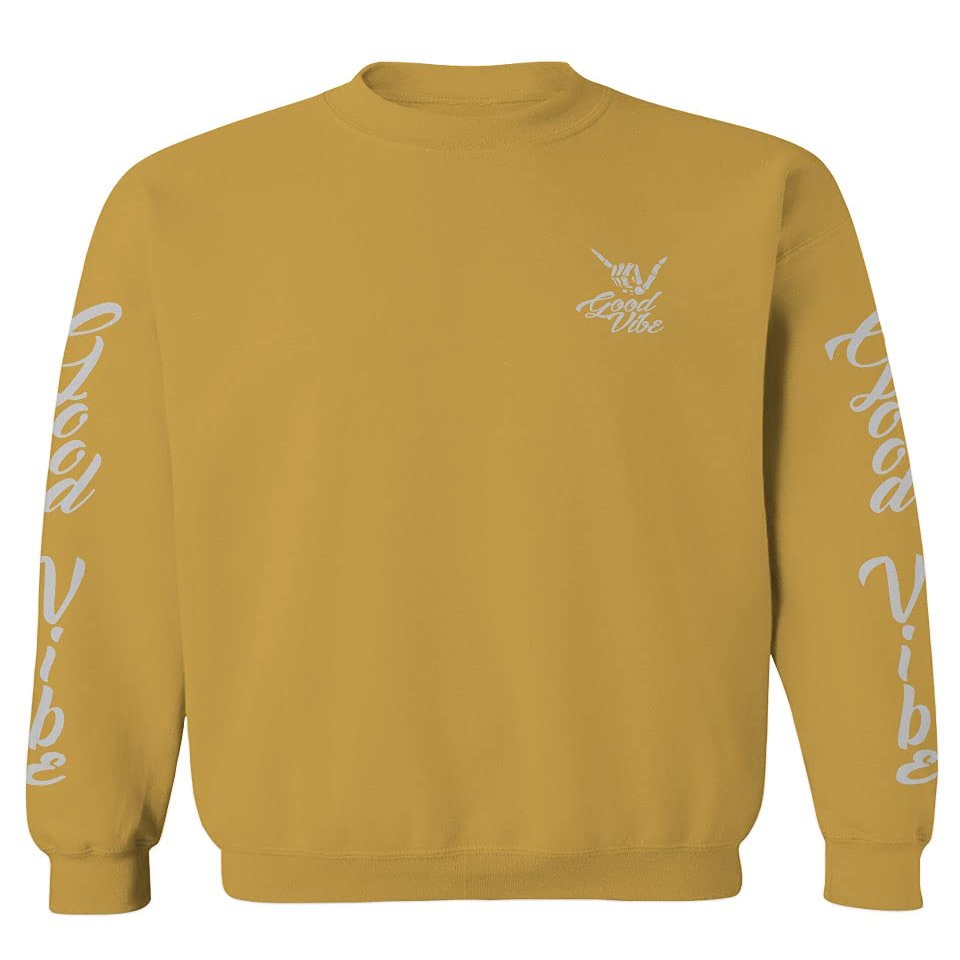 0190. Good Vibe Bones Hand Shaka Graphic dope Streetwear Style Men's Crewneck Sweatshirt (Gold Medium)