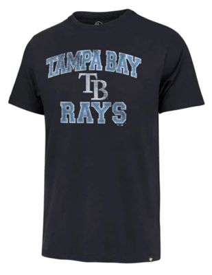47 MLB Men's Union Arch Franklin Team Color Primary Logo Word Mark Short Sleeve T-Shirt - Tampa Bay Rays Navy Medium