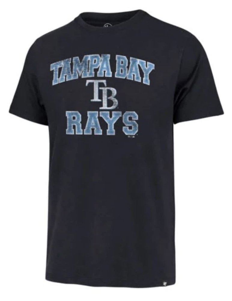 47 MLB Men's Union Arch Franklin Team Color Primary Logo Word Mark Short Sleeve T-Shirt - Tampa Bay Rays Navy Medium