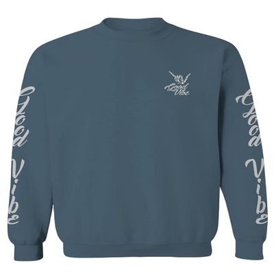 0190. Good Vibe Bones Hand Shaka Graphic dope Streetwear Style Men's Crewneck Sweatshirt (Indigo Blue Large)