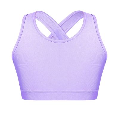 Choomomo Girls Sport Bra Sleeveless Crop Top Criss Cross Cutout Back for Dance Workout Yoga Training Purple 8