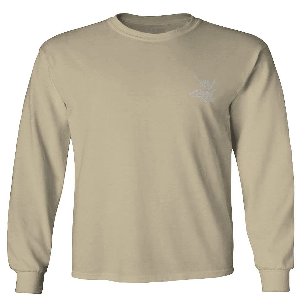 0012. Good Vibe Bones Hand Shaka Cool Vintage Hipster Graphic Men's Long Sleeve t Shirt (Beige X-Large)