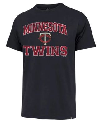 47 MLB Men's Union Arch Franklin Team Color Primary Logo Word Mark Short Sleeve T-Shirt - Minnesota Twins Navy Medium