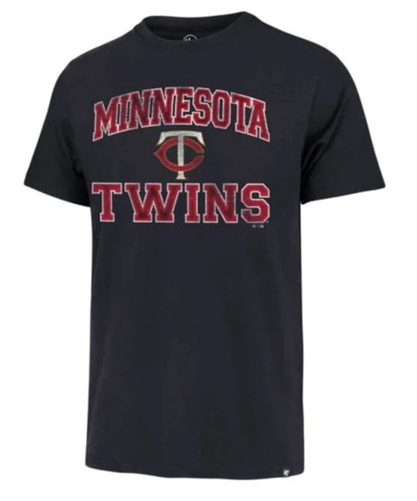 47 MLB Men's Union Arch Franklin Team Color Primary Logo Word Mark Short Sleeve T-Shirt - Minnesota Twins Navy Medium