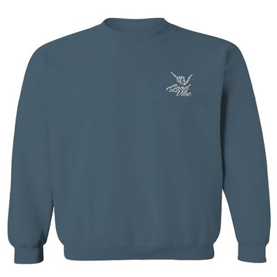 0012. Good Vibe Bones Hand Shaka Cool Vintage Hipster Graphic Men's Crewneck Sweatshirt (Indigo Blue X-Large)