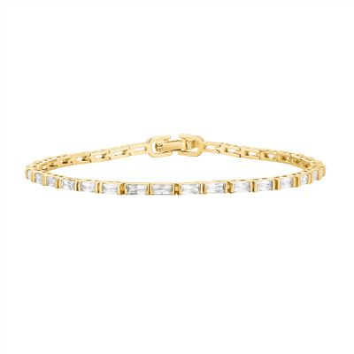 PAVOI 14K Yellow Gold Plated CZ Tennis Bracelet For Women | Classic Emerald Cut Simulated Diamond Bracelet | 7.5 Inches