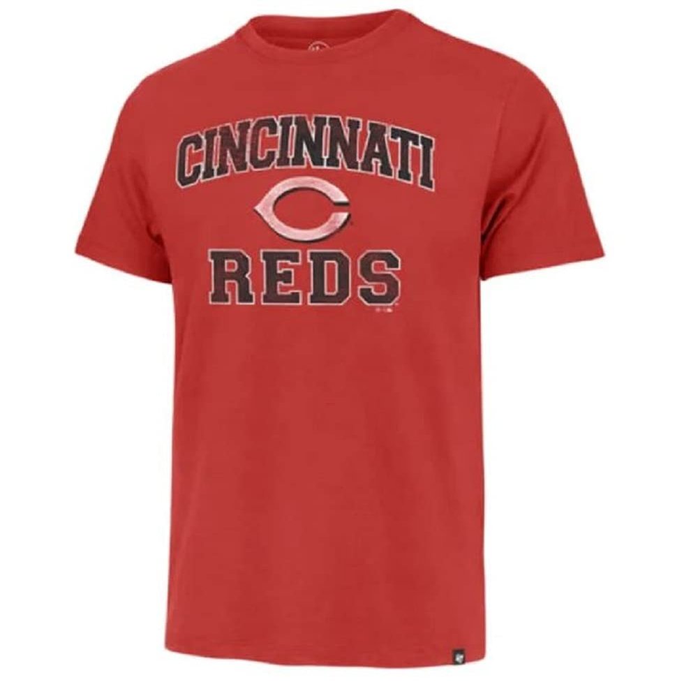 47 MLB Men's Union Arch Franklin Team Color Primary Logo Word Mark Short Sleeve T-Shirt - Cincinnati Reds Red Small