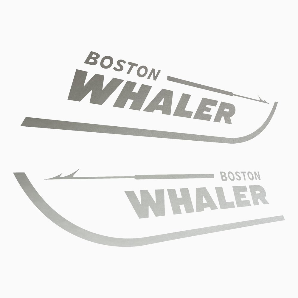Imagnt Studio Set of 2 Boston Whaler Decals for Boat Hull, Marine Grade Restoration Sticker kit (Silver Metallic, 36 inches)