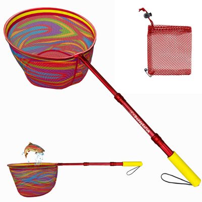 DaddyGoFish Kids Fishing Net - Extendable Telescopic Landing Net for Boy Girl Children Catching Small Fish Crab Shrimp Minnow Dragonfly Beach Pier Lake River Ocean (Style 1 (Red))