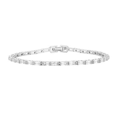 PAVOI 14K White Gold Plated CZ Tennis Bracelet For Women | Classic Emerald Cut Simulated Diamond Bracelet | 7 Inches