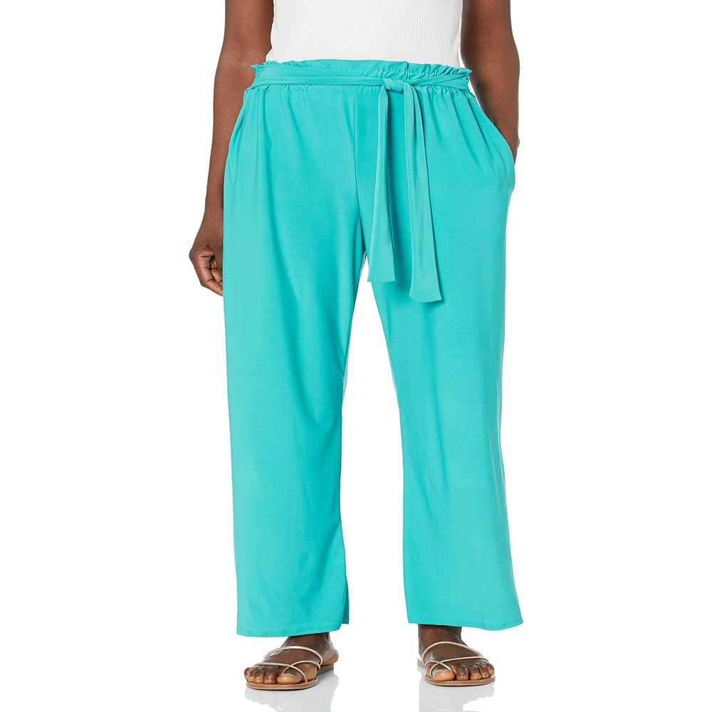 Star Vixen Women's Plus Size Wide Leg Pants, Jade, 2X