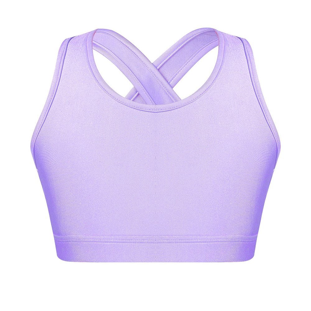 Choomomo Girls Sport Bra Sleeveless Crop Top Criss Cross Cutout Back for Dance Workout Yoga Training Purple 6