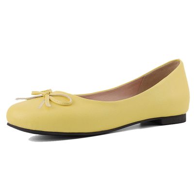 CuteFlats Women Cute Round Toe Pumps with Bowtie Decorated, PU YELLOW, 4.5