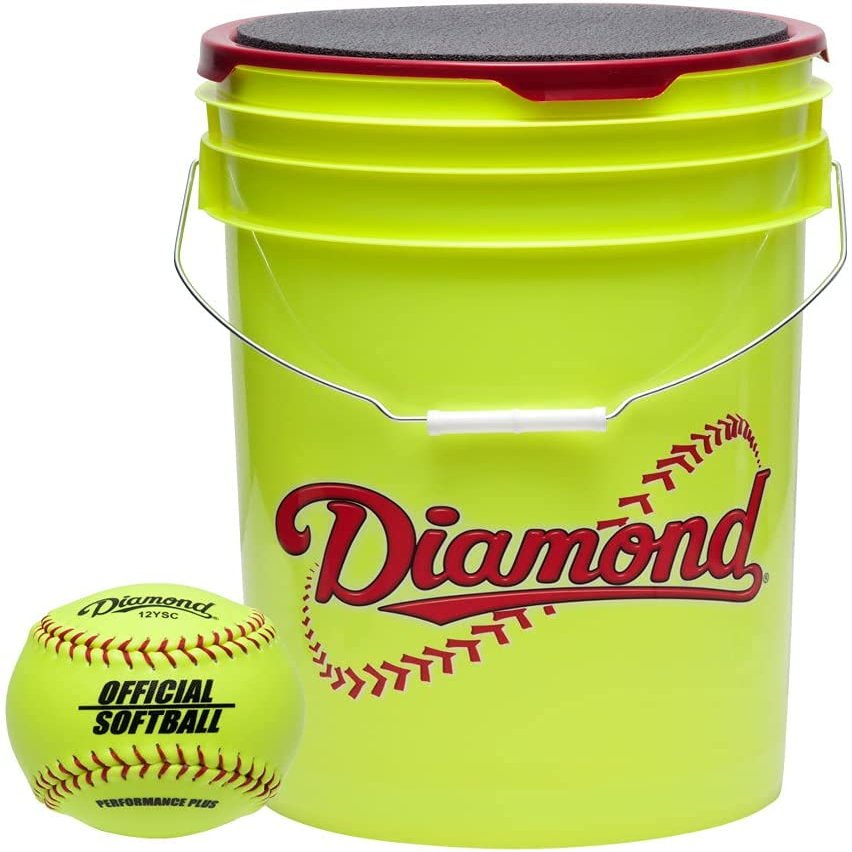 Diamond Sports Official Fastpitch 12YSC Softballs with Yellow Bucket - 18 Ball Pack and Rods Insulated Can Sleeve