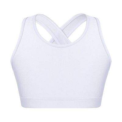 Choomomo Girls Sport Bra Sleeveless Crop Top Criss Cross Cutout Back for Dance Workout Yoga Training White 6