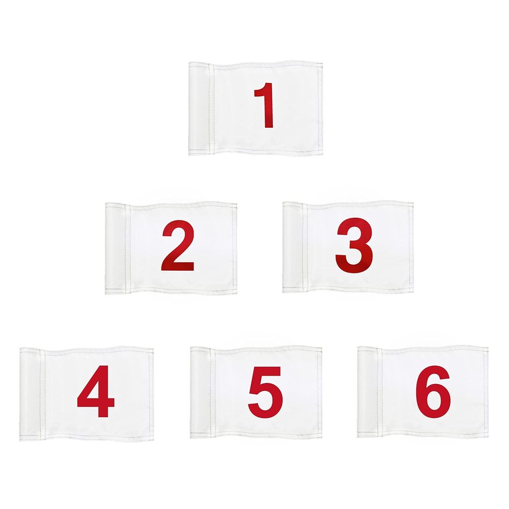 KINGTOP Numbered Golf Flag with Tube Inserted, All 8" L x 6", Putting Green Flags for Yard, 420D Nylon Mini Pin Flags, 1-6