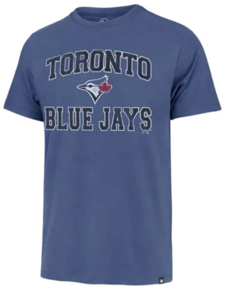 47 MLB Men's Union Arch Franklin Team Color Primary Logo Word Mark Short Sleeve T-Shirt - Toronto Blue Jays Blue XX-Large