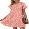 Chuanqi Womens Ruffles Boho Floral Printed Babydoll Loose Swing Casual Short Mini T-Shirt Dress (Pink, x_s) view 1