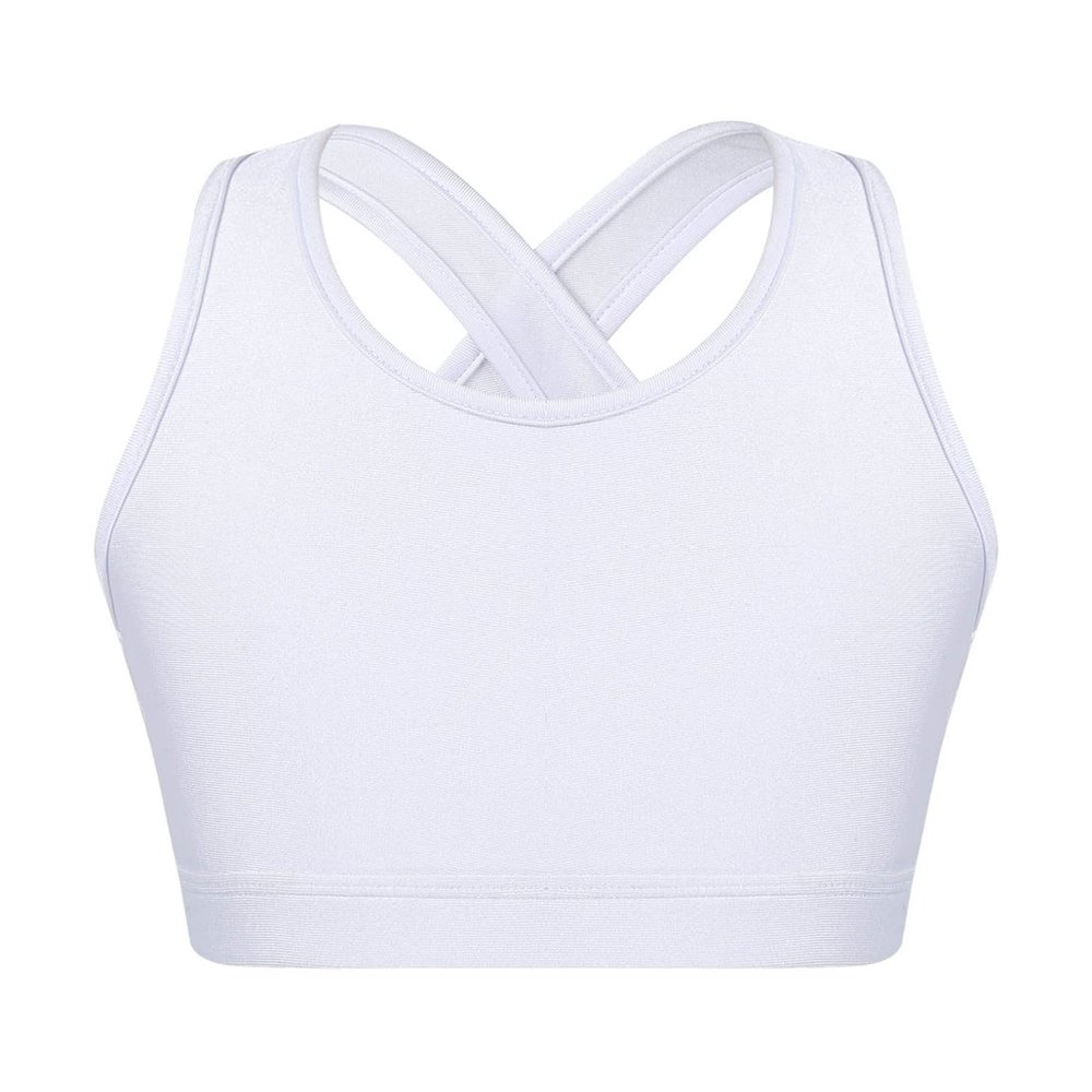Choomomo Girls Sport Bra Sleeveless Crop Top Criss Cross Cutout Back for Dance Workout Yoga Training White 4