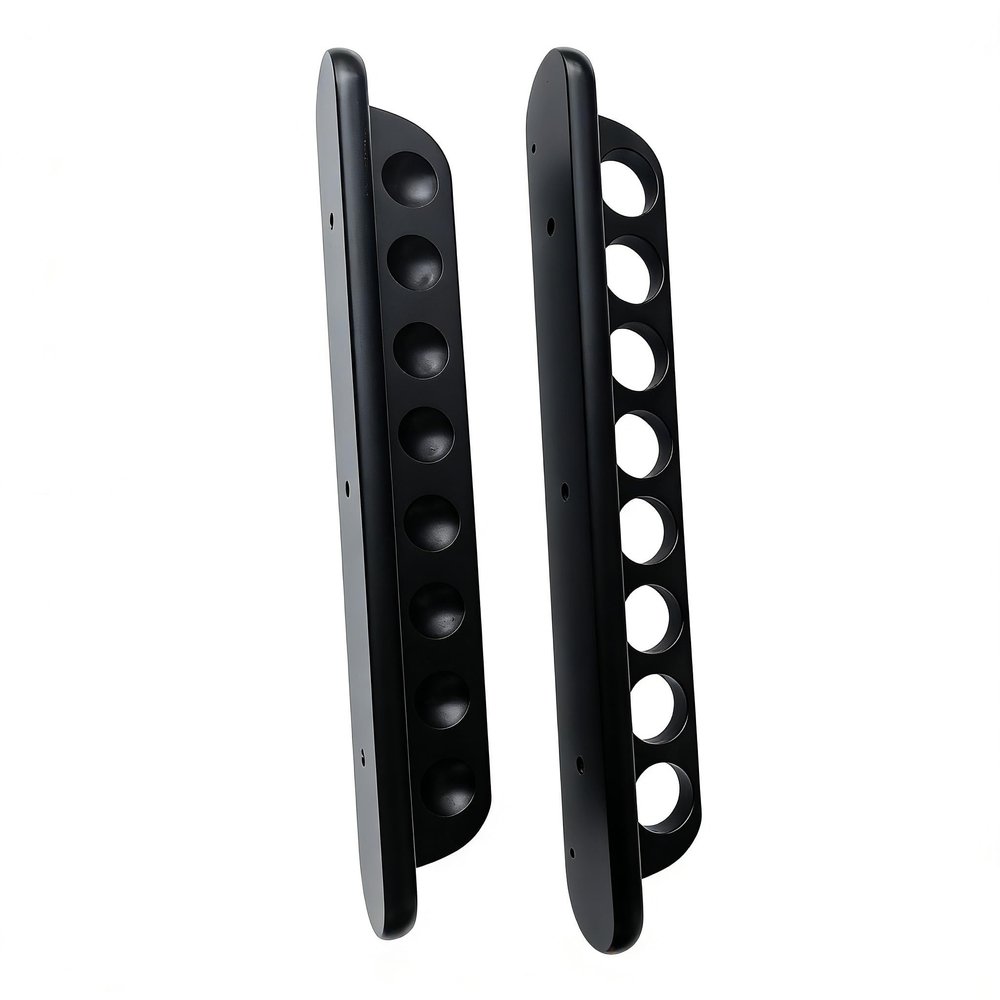 LANTE LIFE Wood Billiard Cue Rack - Wall Mounted Pool Stick Holder for Bars, Clubs & Players (Black, 8 Cues)