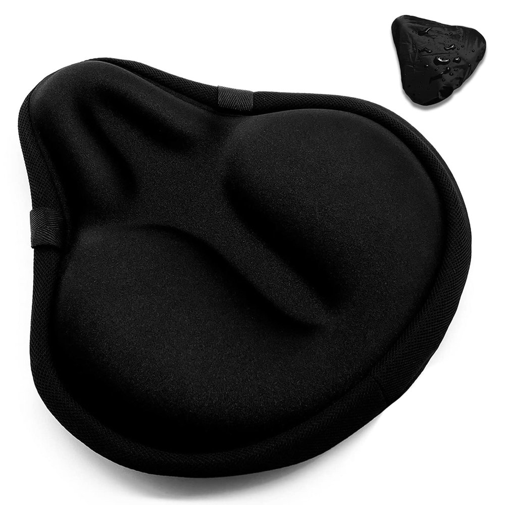 Bicycle Seat Cushion, HUIOK Wide Gel Exercise Bike Seat Cushion for Women Men Comfort,Fits Spin,Stationary and Cruiser Bikes,Indoor Outdoor Cycling,Water Dust Resistant Cover Included