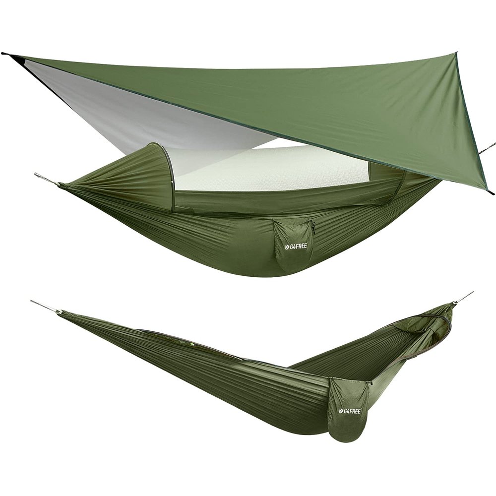 G4Free Large Camping Hammock with Mosquito Net and Rain Fly- 2 Person Portable Hammock with Bug Net and Tent Tarp for Outdoor Hiking Camping Backpacking Travel