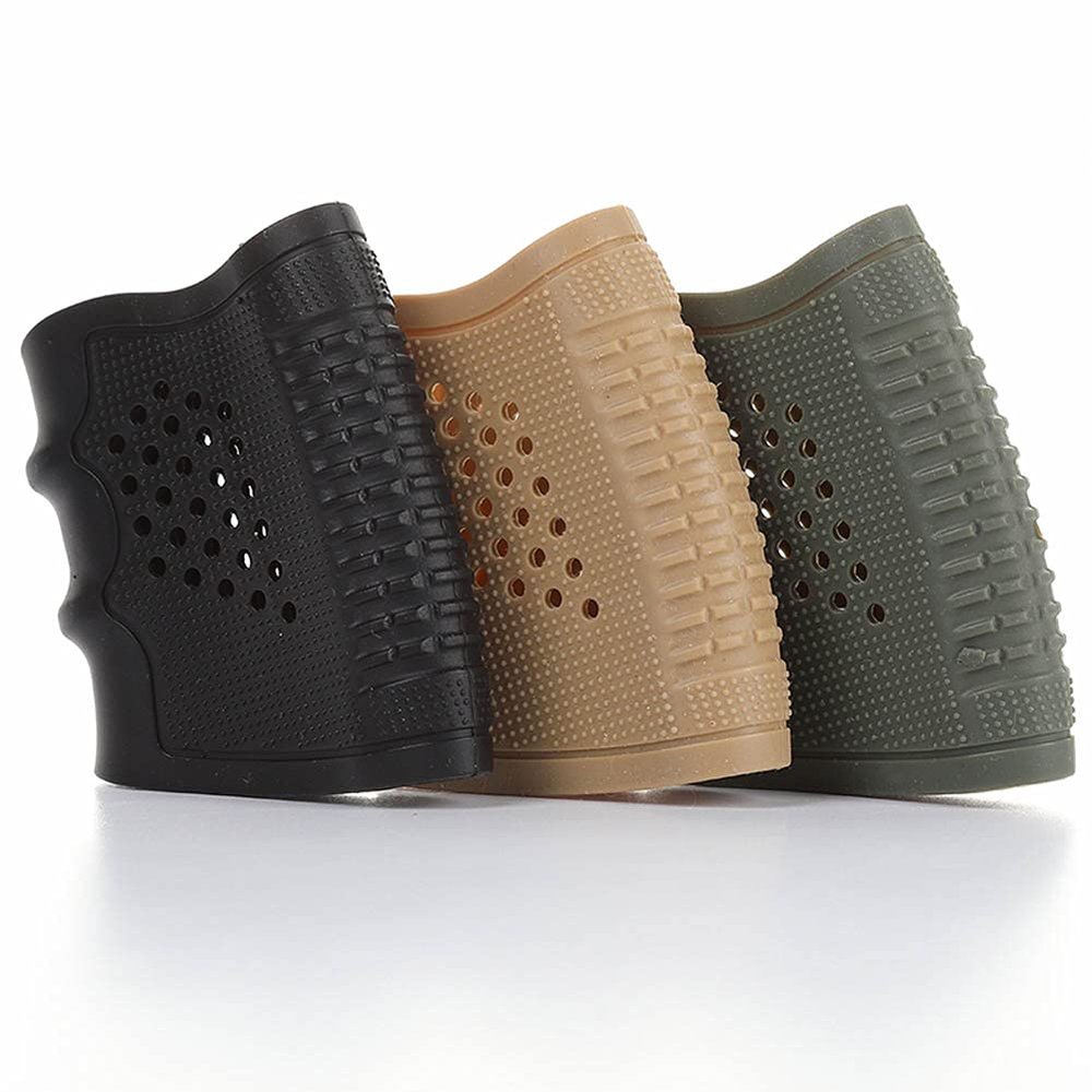 Fidragon Tactical Rubber Grips Glove Sleeve Slip-On Ventilated Grip Grips for Glock and Oher Pistol 3 Pcs Black Khaki and Green (3pcs Color)