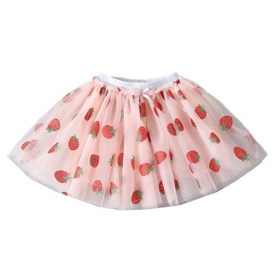 Yiqinyuan Girls'short Skirts Children's Clothing Girls' Strawberry Pattern Three-Layer Mesh Princess Dress Tutu Skirt Pink 4-5T
