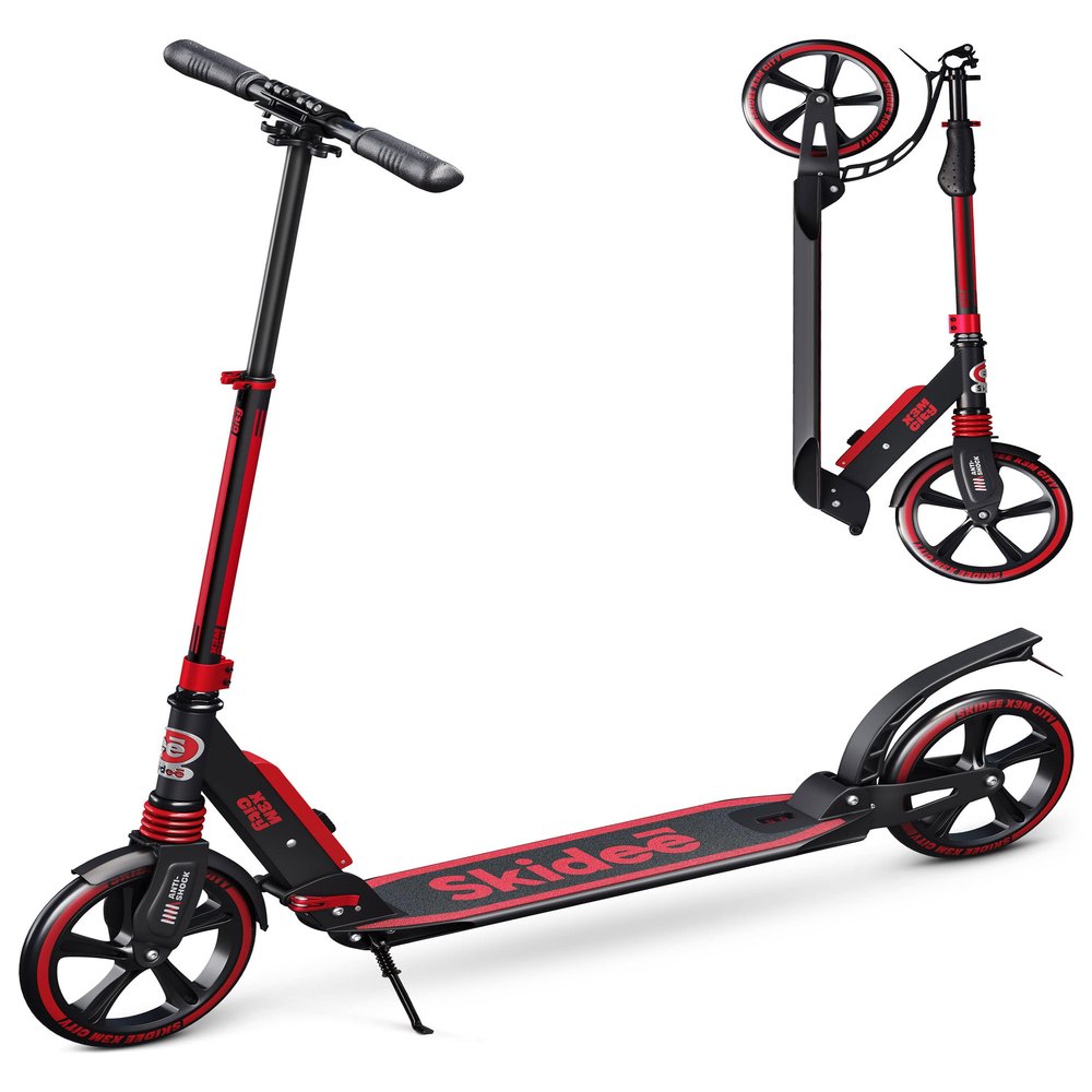 Skidee Kick Scooter for Kids Ages 6-12 - Large Sturdy Wheels, Anti-Shock Suspension with Adjustable Handlebar Up to 41" High - Foldable, Lighweight Scooters for Kids, Teens & Adult, Max Load 220 Lbs