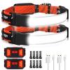 Adelante LED Headlamp Flashlight, 2Pack 1000LM 230Wide-Beam Rechargeable Head Lamp for Adults, Red Taillight & 8 Clips Waterproof Hard Hat Light Headlamps for Running Hiking and Camping