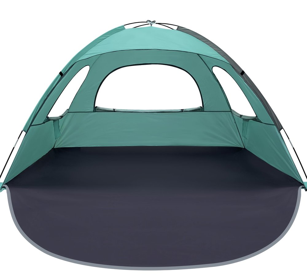 WhiteFang Beach Tent Anti-UV Portable Sun Shade Shelter for 3 Person, Extendable Floor with 3 Ventilating Mesh Windows Plus Carrying Bag, Stakes and Guy Lines (Beach Glass)
