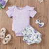 Infant Baby Girls Floral Ruffle Shorts Set Cute Romper Bodysuit Top and Bloomer Shorts Outfit Summer Clothes (Purple,12-18 Months,) view 2