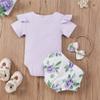 Infant Baby Girls Floral Ruffle Shorts Set Cute Romper Bodysuit Top and Bloomer Shorts Outfit Summer Clothes (Purple,12-18 Months,) view 3
