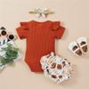 Infant Baby Girls Floral Ruffle Shorts Set Cute Romper Bodysuit Top and Bloomer Shorts Outfit Summer Clothes (Brown,12-18 Months,) view 3