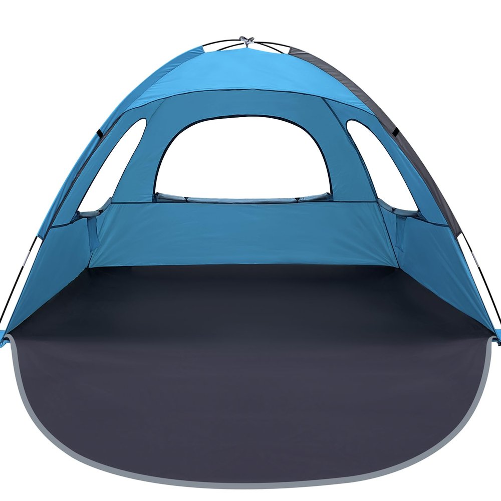 WhiteFang Beach Tent Anti-UV Portable Sun Shade Shelter for 3 Person, Extendable Floor with 3 Ventilating Mesh Windows Plus Carrying Bag, Stakes and Guy Lines (Blue)