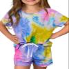 Dokotoo Girls Summer Casual Cute T-Shirt Shorts Outfits Set Short Sleeve Tops Tee Clothes Round Neck Tie Dye Stretchy Drawstring Waist Shorts with Side Pockets 2026 Size 6-7 Yellow view 1