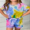 Dokotoo Girls Summer Casual Cute T-Shirt Shorts Outfits Set Short Sleeve Tops Tee Clothes Round Neck Tie Dye Stretchy Drawstring Waist Shorts with Side Pockets 2026 Size 6-7 Yellow view 2