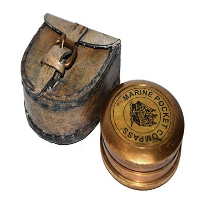 Nautical Brass Marine Pocket Compass With Leather Case Beautiful Gift